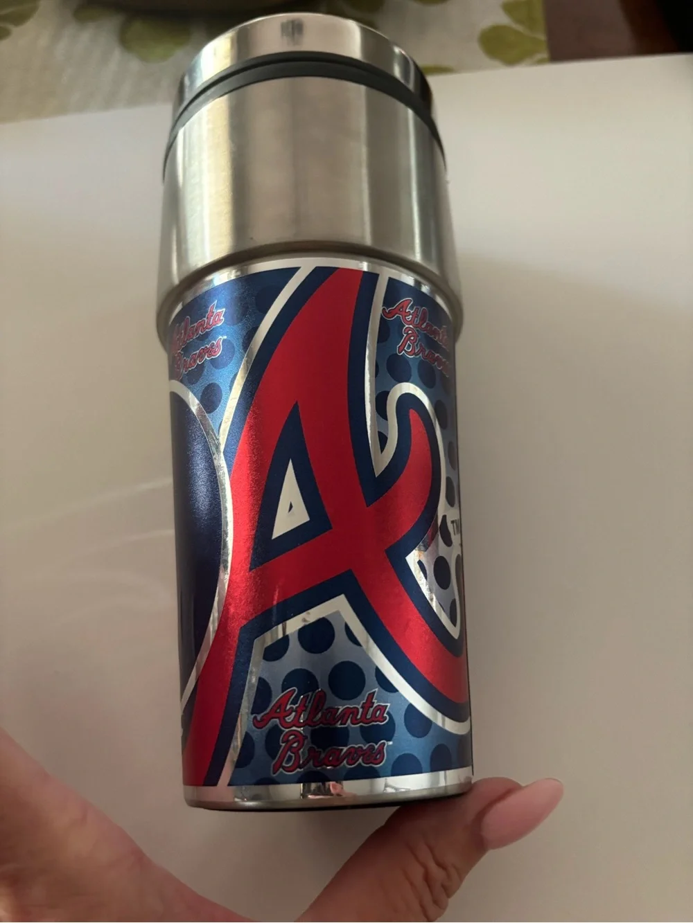 Stainless Steel Ergonomic Grip Travel Mug - Silver Atlanta Braves nwt